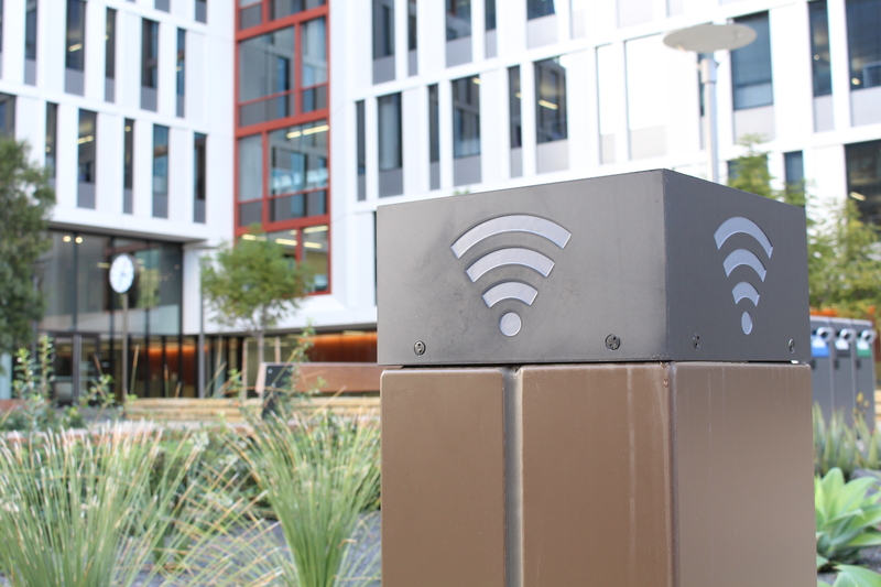A wifi hotspot box located at Mission Hall