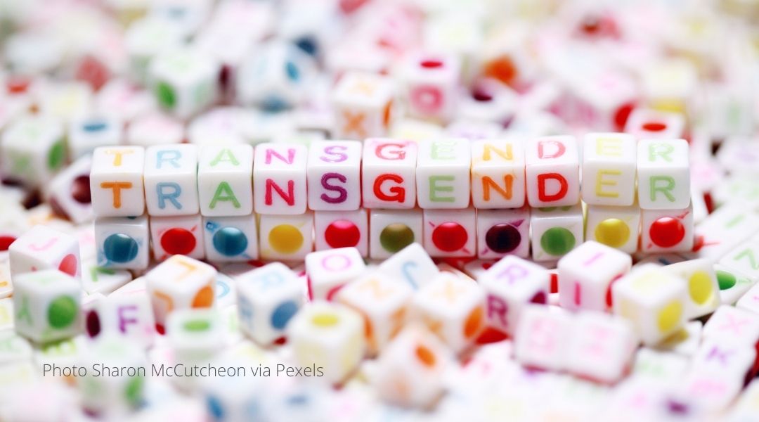 colorful blocks spell out the word transgender