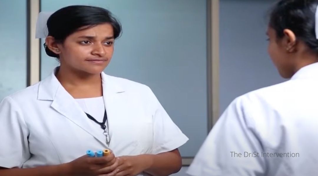 Screen shot of the DriSti training videos.  Nurse in India.