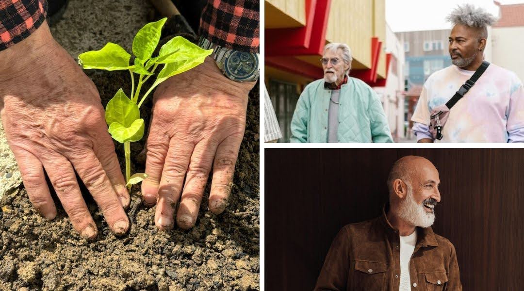 A variety of photos of older gay men in. everyday activities