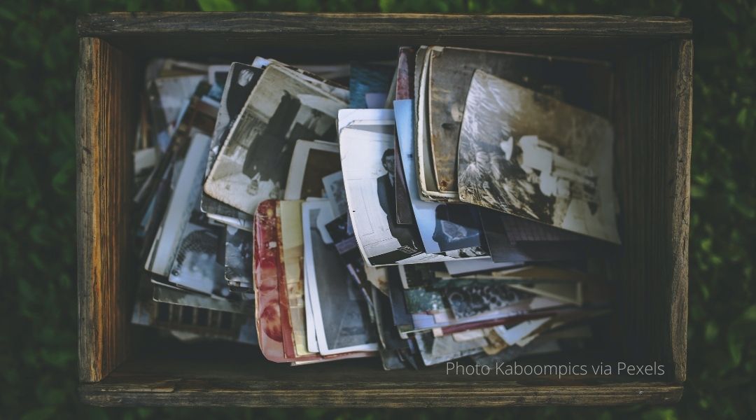 A box of family photographs