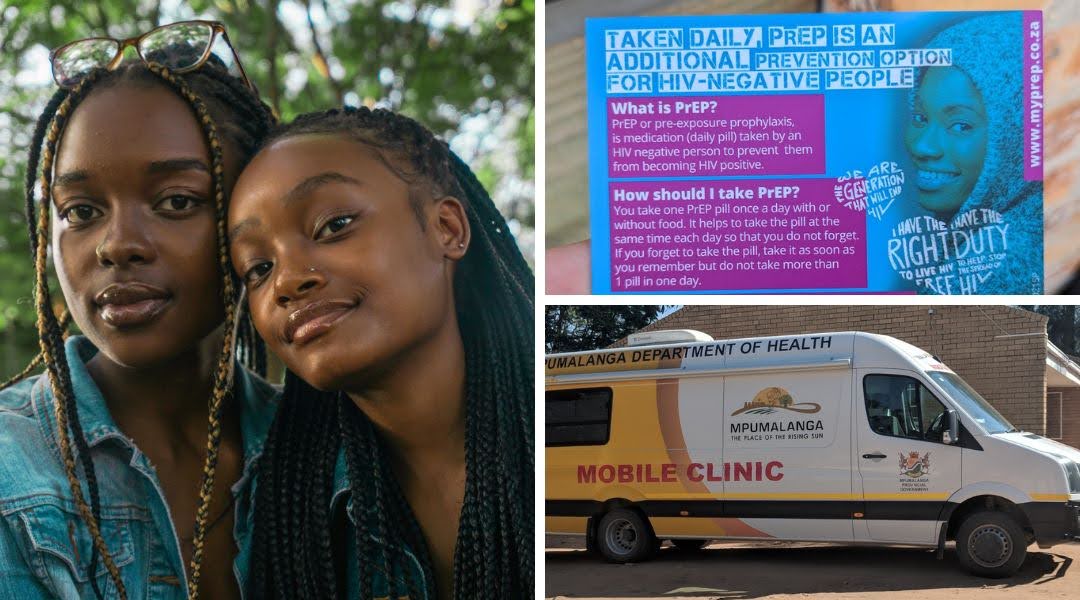 A photo of young South African Women, and a mobile clinic van