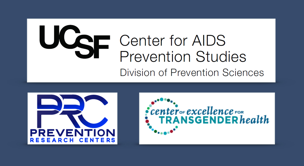 The logos of the Center of AIDS Prevention Science, PRC and Center of Excellence for Transgender Health