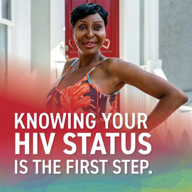 Photo of a woman and the caption Knowing Your HIV Status is the First Step